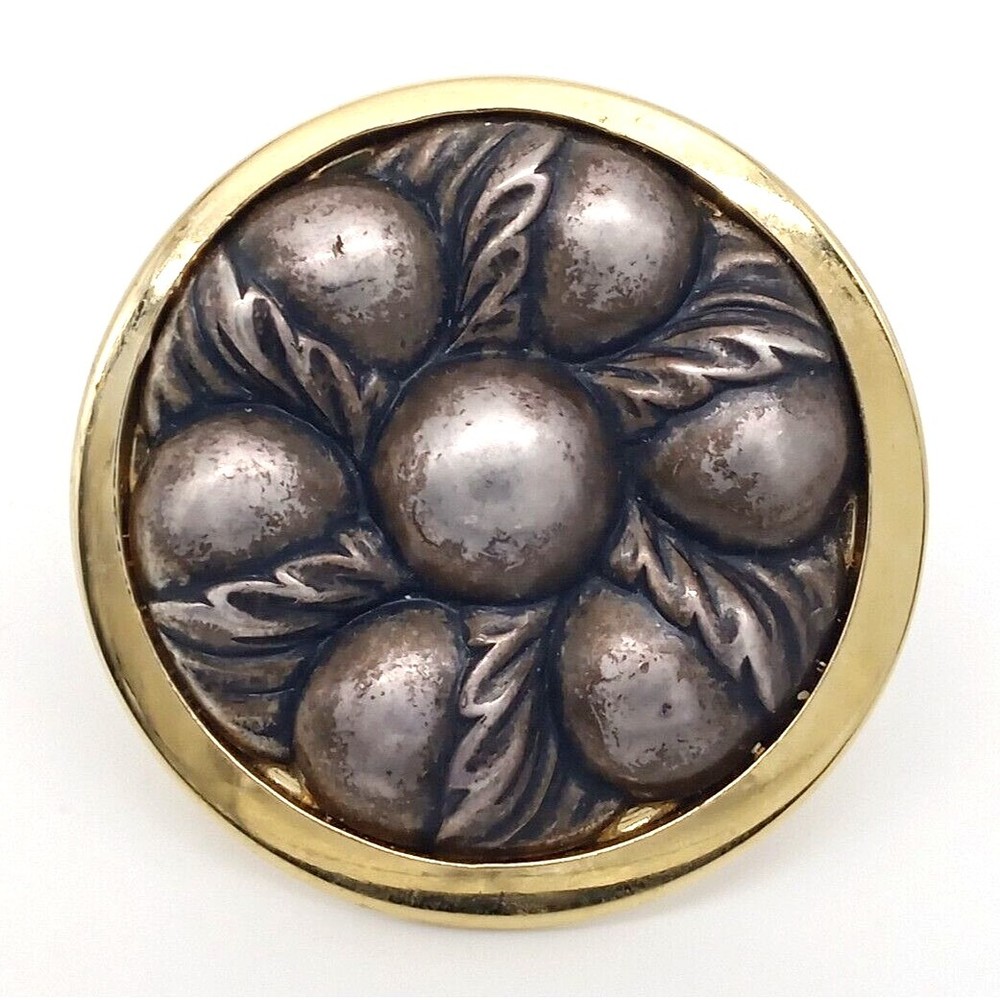 Vintage Flower Round Scarf Clip Bronze Gold Tone Metal Raised Design Shiny!